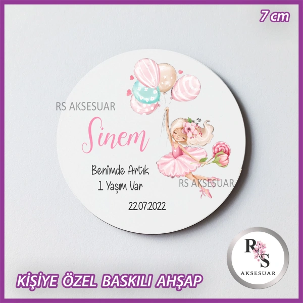 Balonlu Kız Baskılı Ahşap Bebek Hediyelik -uv28