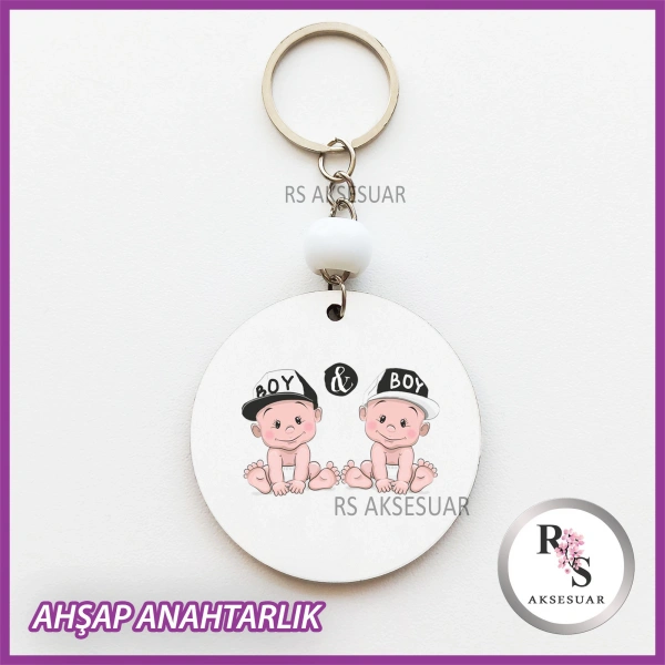 İkiz Bebek Baskılı Anahtarlık -uv72
