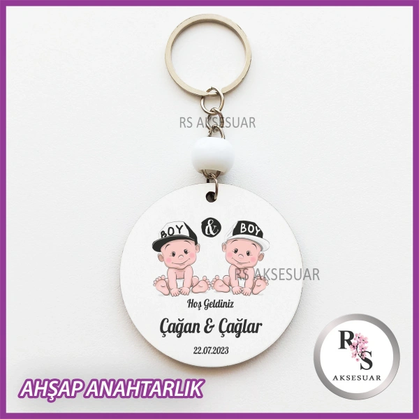 İkiz Bebek Baskılı Anahtarlık -uv72