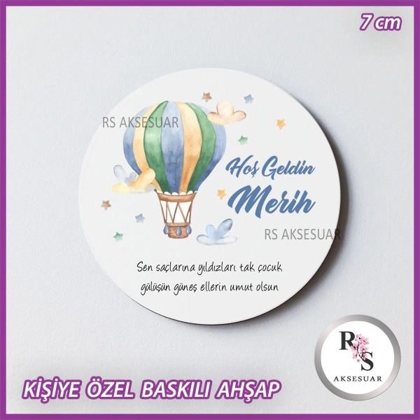 Uçan Balon Baskılı Ahşap Bebek Hediyelik -uv17