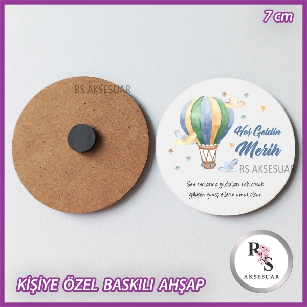 Uçan Balon Baskılı Ahşap Bebek Hediyelik -uv17