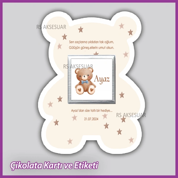 Ayıcıklı Bebek Çikolatası Kartı ve Etiketi - rs5670