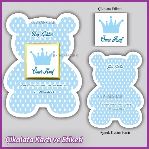 Ayıcıklı Bebek Çikolatası Kartı ve Etiketi - rs5663