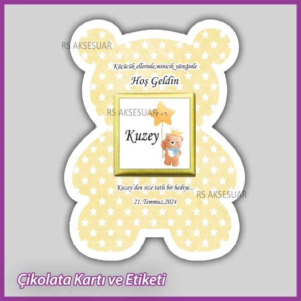 Ayıcıklı Bebek Çikolatası Kartı ve Etiketi - rs5669