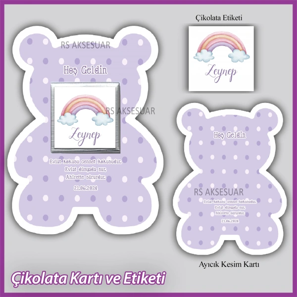 Ayıcıklı Bebek Çikolatası Kartı ve Etiketi - rs5682