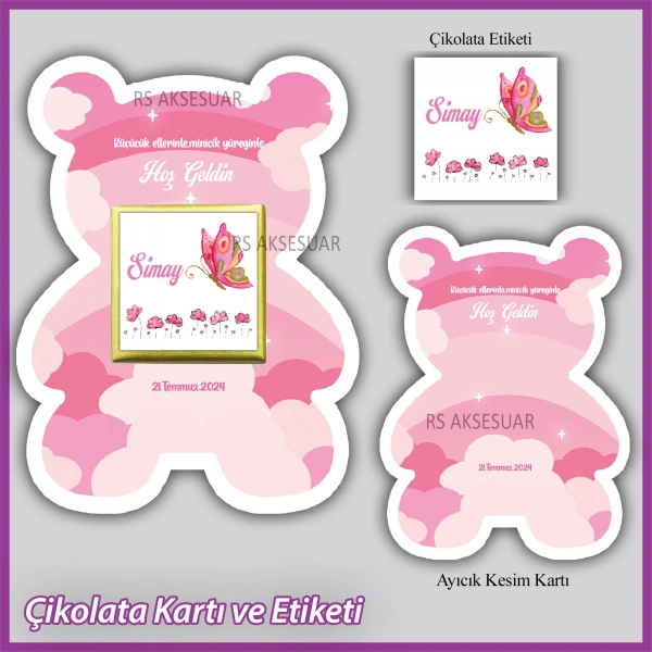 Ayıcıklı Bebek Çikolatası Kartı ve Etiketi - rs5680