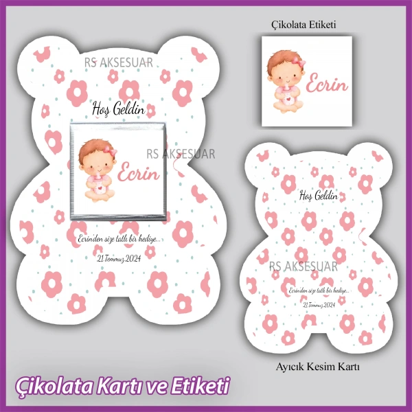 Ayıcıklı Bebek Çikolatası Kartı ve Etiketi - rs5679
