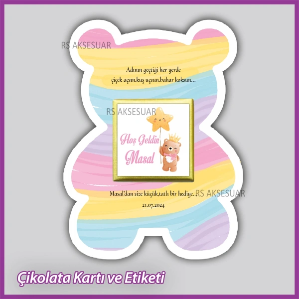 Ayıcıklı Bebek Çikolatası Kartı ve Etiketi - rs5673