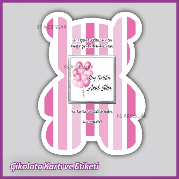 Ayıcıklı Bebek Çikolatası Kartı ve Etiketi - rs5674