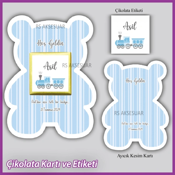 Ayıcıklı Bebek Çikolatası Kartı ve Etiketi - rs5662