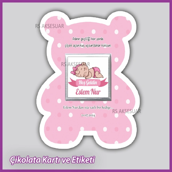 Ayıcıklı Bebek Çikolatası Kartı ve Etiketi - rs5678