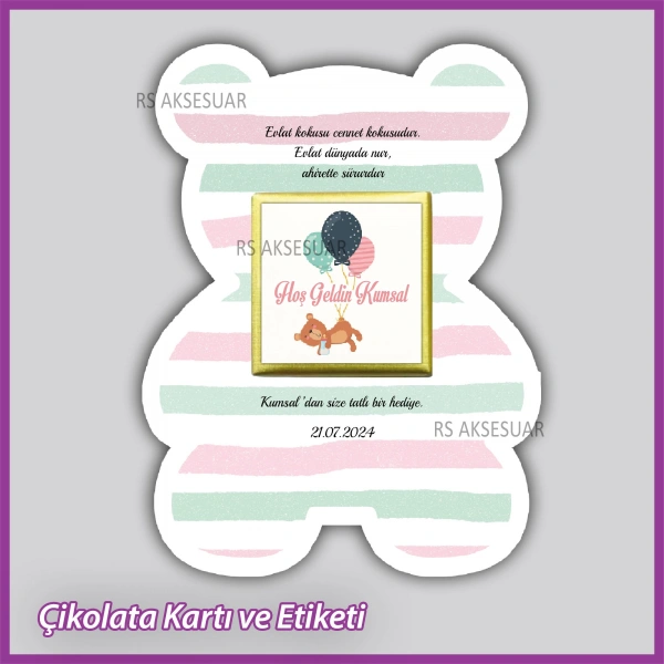 Ayıcıklı Bebek Çikolatası Kartı ve Etiketi - rs5672