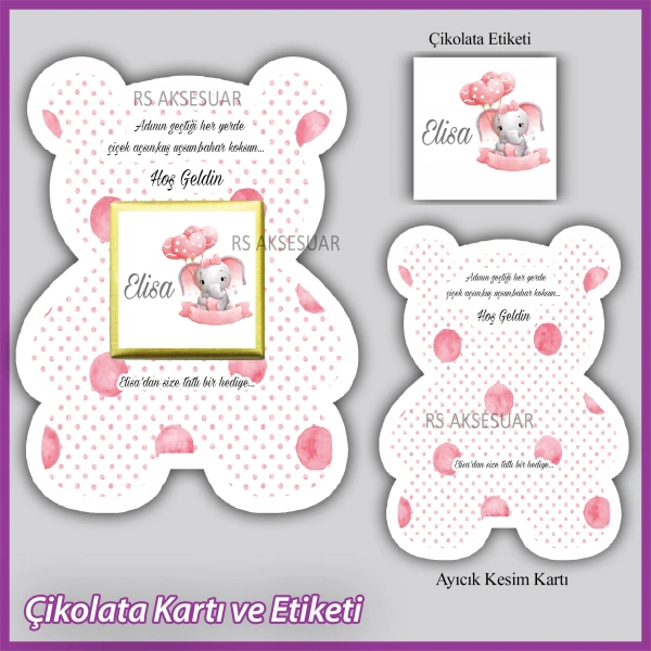 Ayıcıklı Bebek Çikolatası Kartı ve Etiketi - rs5671