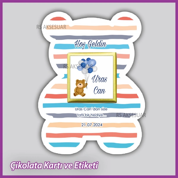 Ayıcıklı Bebek Çikolatası Kartı ve Etiketi