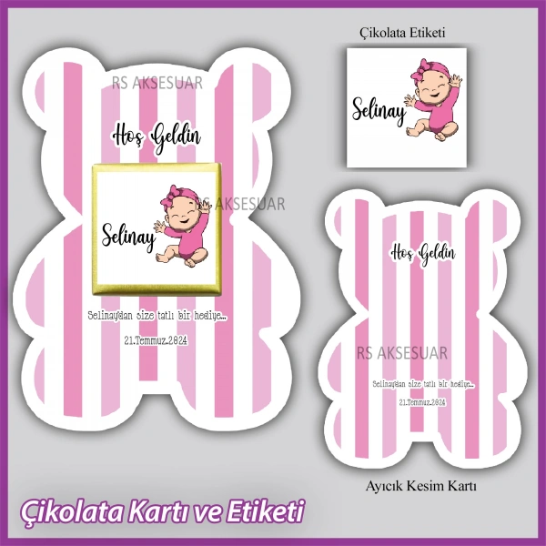 Ayıcıklı Bebek Çikolatası Kartı ve Etiketi - rs5675