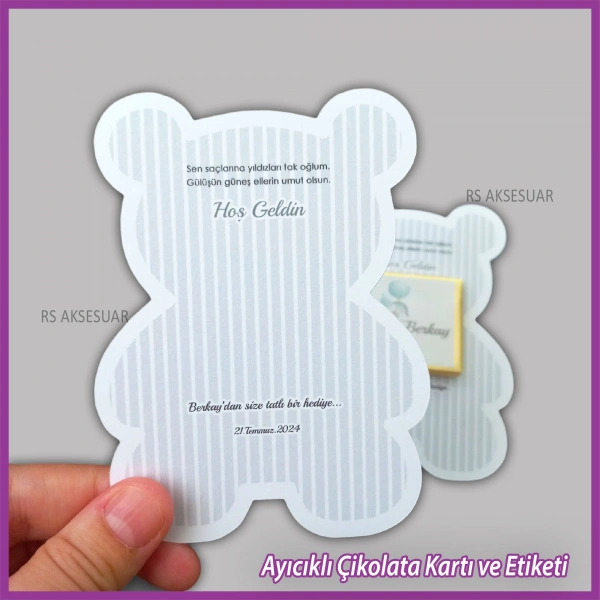 Ayıcıklı Bebek Çikolatası Kartı ve Etiketi - rs5668