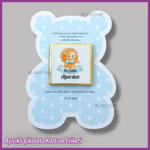 Ayıcıklı Bebek Çikolatası Kartı ve Etiketi - rs5667