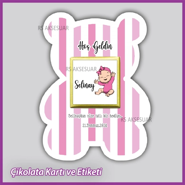 Ayıcıklı Bebek Çikolatası Kartı ve Etiketi - rs5675