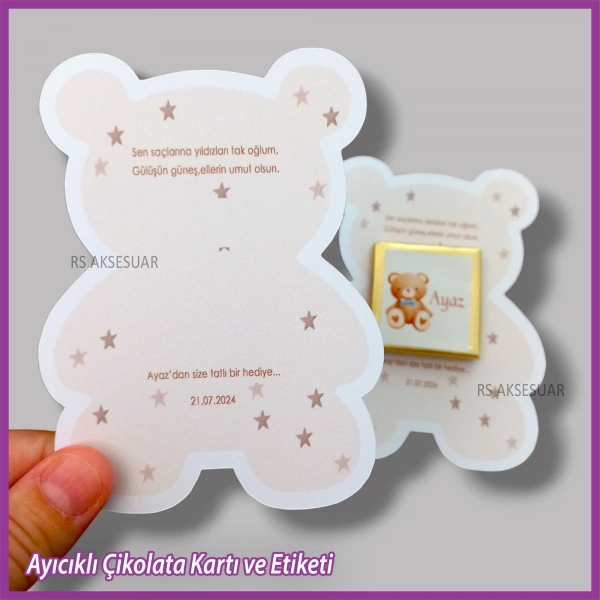 Ayıcıklı Bebek Çikolatası Kartı ve Etiketi - rs5670