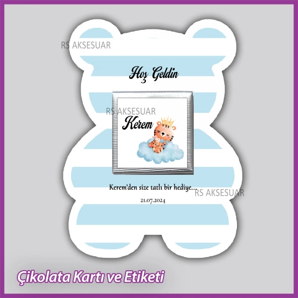 Ayıcıklı Bebek Çikolatası Kartı ve Etiketi - rs5660