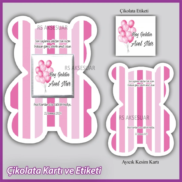 Ayıcıklı Bebek Çikolatası Kartı ve Etiketi - rs5674