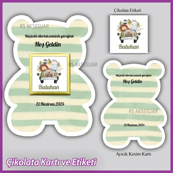 Ayıcıklı Bebek Çikolatası Kartı ve Etiketi - rs5666
