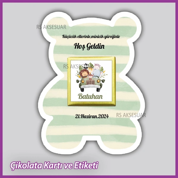 Ayıcıklı Bebek Çikolatası Kartı ve Etiketi - rs5666