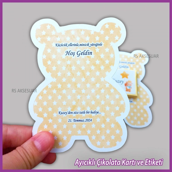 Ayıcıklı Bebek Çikolatası Kartı ve Etiketi - rs5669