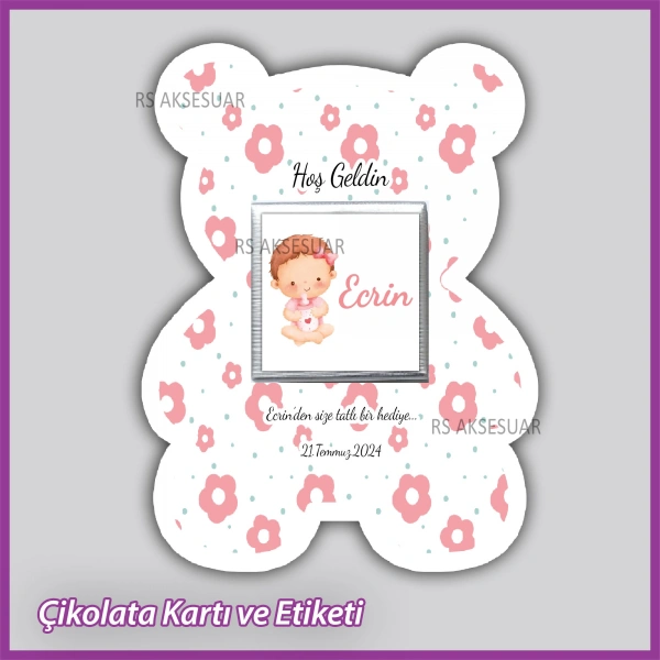 Ayıcıklı Bebek Çikolatası Kartı ve Etiketi - rs5679
