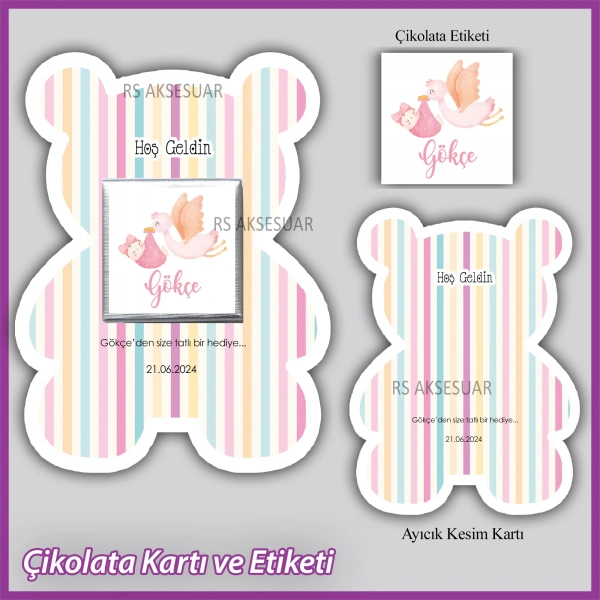 Ayıcıklı Bebek Çikolatası Kartı ve Etiketi - rs5681