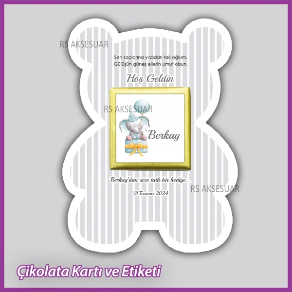 Ayıcıklı Bebek Çikolatası Kartı ve Etiketi - rs5668
