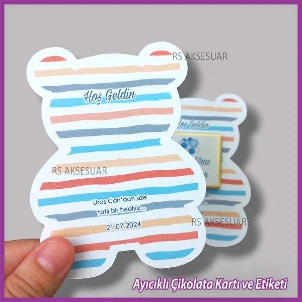 Ayıcıklı Bebek Çikolatası Kartı ve Etiketi