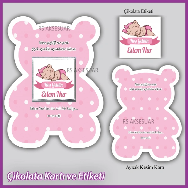 Ayıcıklı Bebek Çikolatası Kartı ve Etiketi - rs5678
