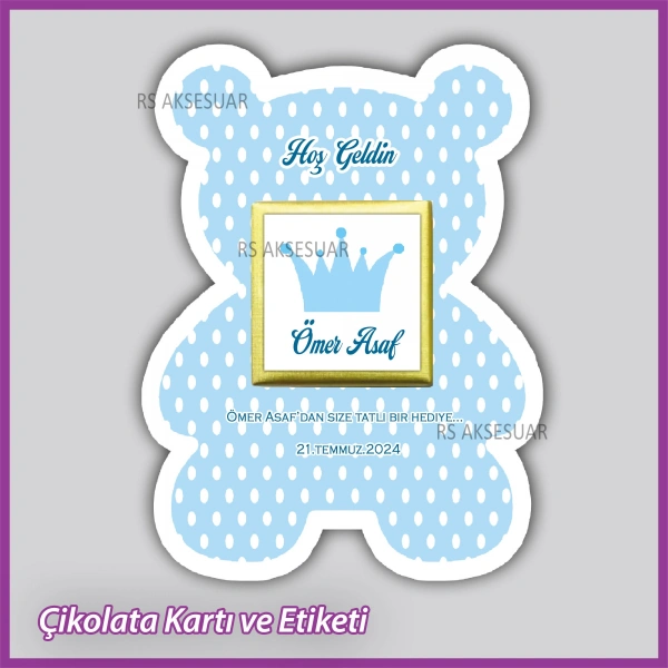 Ayıcıklı Bebek Çikolatası Kartı ve Etiketi - rs5663