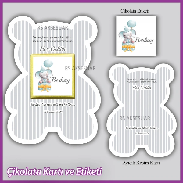 Ayıcıklı Bebek Çikolatası Kartı ve Etiketi - rs5668