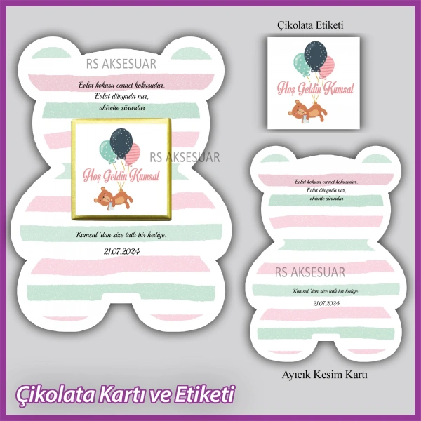 Ayıcıklı Bebek Çikolatası Kartı ve Etiketi - rs5672