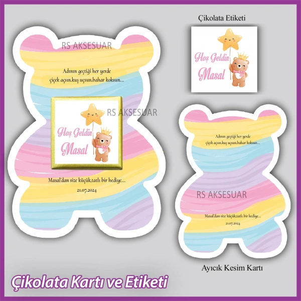 Ayıcıklı Bebek Çikolatası Kartı ve Etiketi - rs5673