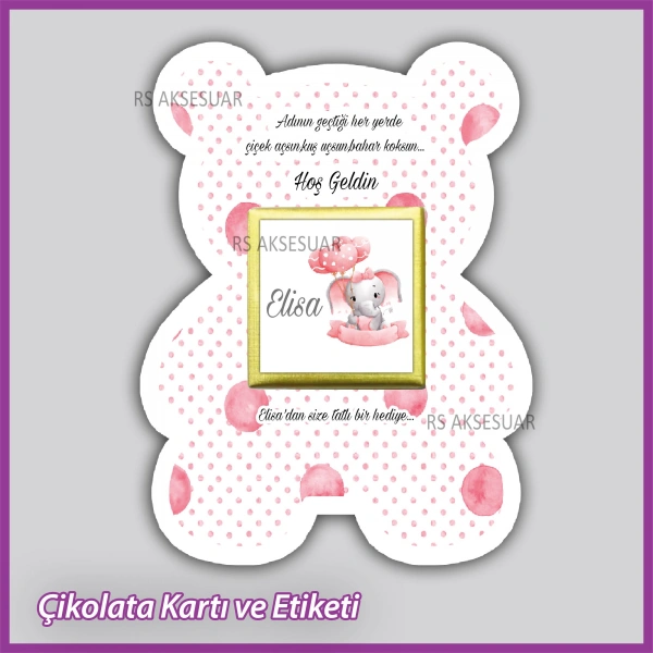 Ayıcıklı Bebek Çikolatası Kartı ve Etiketi - rs5671