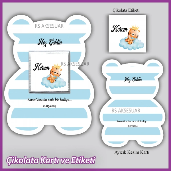 Ayıcıklı Bebek Çikolatası Kartı ve Etiketi - rs5660