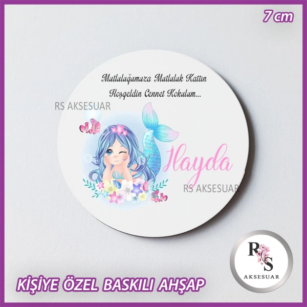 Deniz kızı Baskılı Ahşap Bebek Hediyelik -uv15