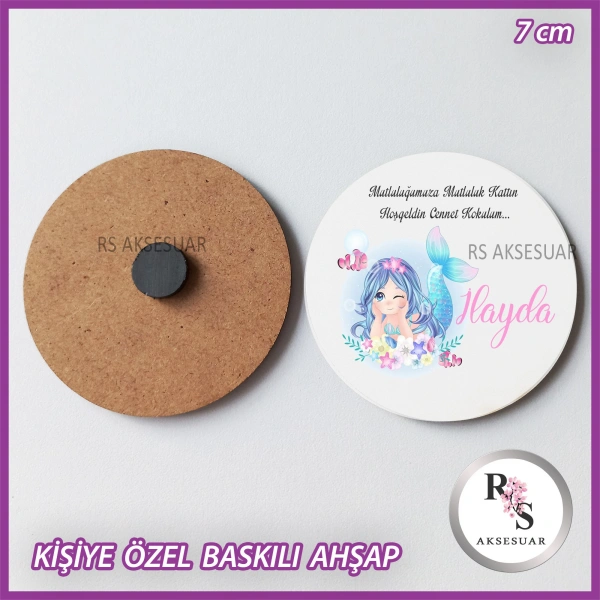 Deniz kızı Baskılı Ahşap Bebek Hediyelik -uv15
