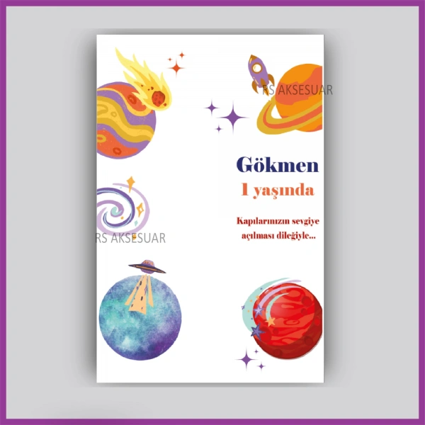 Uzay Gökyüzü Temalı - Hediyelik Yıldız Anahtarlık İsim Kartı