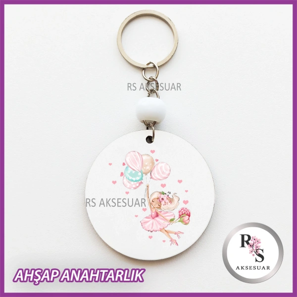 Balonlu Kız Baskılı Anahtarlık -uv69
