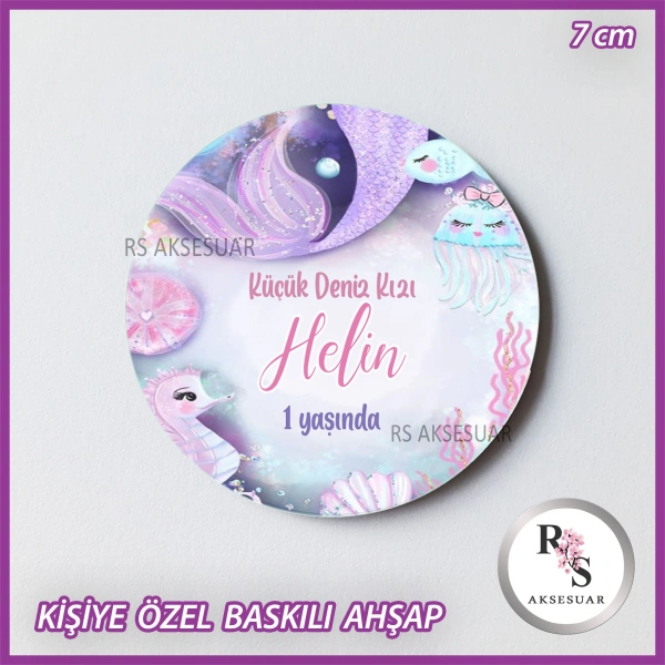 Deniz Kızı Baskılı Ahşap Doğum Günü Hediyelik -uv36