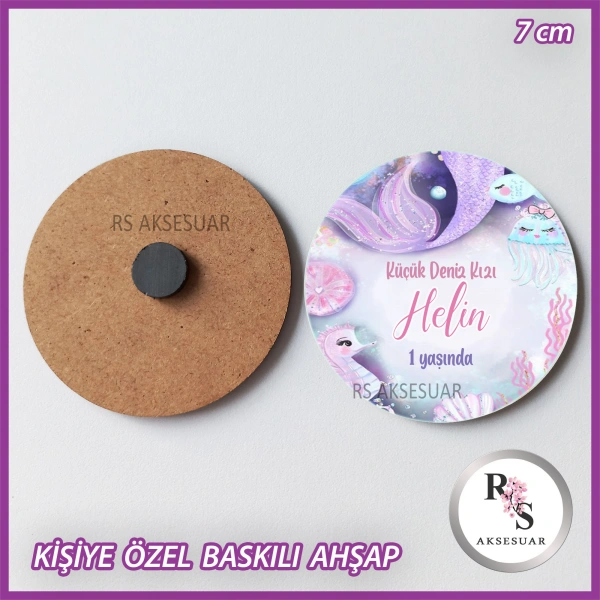 Deniz Kızı Baskılı Ahşap Doğum Günü Hediyelik -uv36