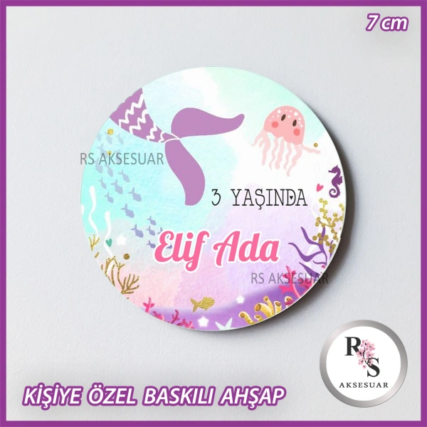 Deniz Kızı Baskılı Ahşap Doğum Günü Hediyelik -uv35