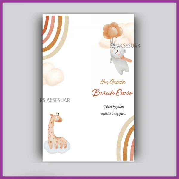 Hayvan ve gökkuşağı Temalı - Hediyelik Anahtarlık İsim Kartı