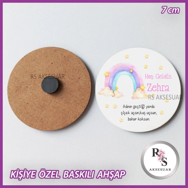 Gökkuşağı Baskılı Ahşap Bebek Hediyelik -uv13