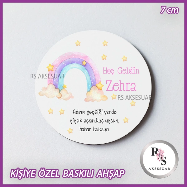 Gökkuşağı Baskılı Ahşap Bebek Hediyelik -uv13