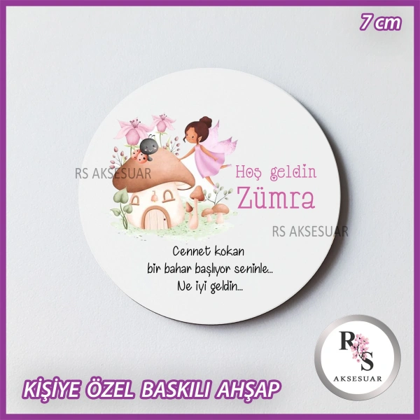 Peri Baskılı Ahşap Bebek Hediyelik -uv3